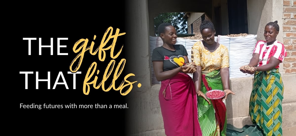 Email header image with Nelly and her friends with Rise Against Hunger food. 